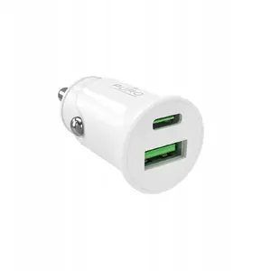 Car charger PURO Pro Lite 1x USB-A + 1x USB-C Power Delivery 20W — white