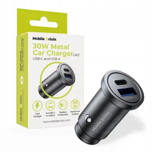 Mobile Origin Metal Car Charger 30W CA12 — USB-C and USB-A ports, 30W output
