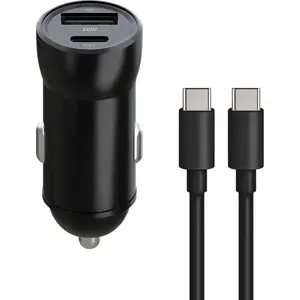 Car Charger TelForceOne Maxlife MXCC-04 — 1× USB‑C PD 20W, 1× USB-A QC, Black, includes USB‑C to USB‑C 60W cable