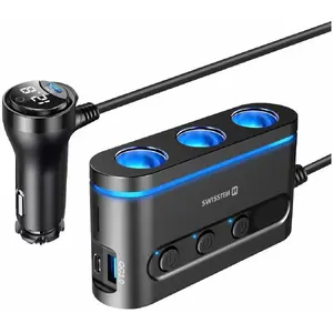 Auto lādētājs CANYON Swissten ar 2x USB-C PD, 1x USB-A QC 3.0 un 3x piepīpētāja ligzdām