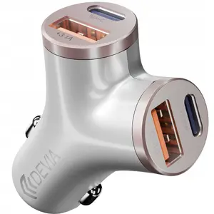 Car Charger Devia Smart PD 48W, 2×USB-A + 2×USB-C, silver