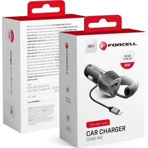 Car charger FORCELL FORCELL CARBON USB QC 3.0 18W + USB‑C cable PD 20W CC50-1AC black (Total 38W)