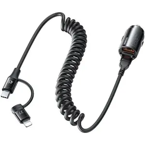 REMAX RUICHY Series car charger 45W RCC356 with Lightning/USB‑C cable, black