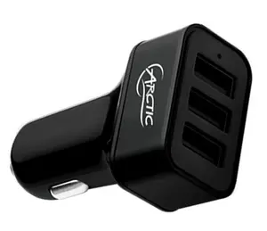 Car Charger Arctic 7200 — 3‑port USB, 12V input, 5V output, universal, black