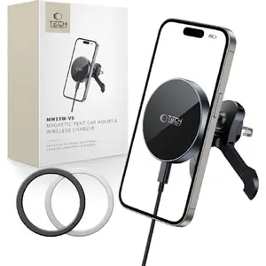 Автомобильный магнитный держатель‑зарядное Tech‑Protect MM15W‑V5 — MagSafe, 15W, на вентиляционную решётку, чёрный