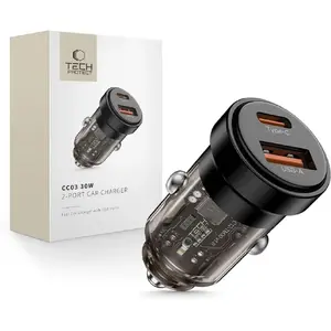 Car Charger Tech-Protect CC03 — 2‑port USB-C/USB-A, PD 30W and QC3.0, Black