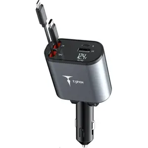 T-Phox automašīnas lādētājs FLEXIT 4in1 86W — vairāku portu barošanas adapters, pelēks