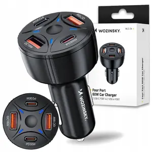Car Charger Wozinsky WLS-04 60W with 2x USB-C and 2x USB-A, black