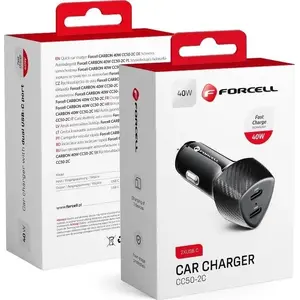 Car Charger FORCELL CARBON CC50-2C, Dual USB‑C PD 20W + PD 20W, Total 40W, Black