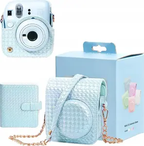 Camera case and photo album set for Fuji Instax Mini 12, LoveInstant 2-in-1 protective case + 64-photo album, blue