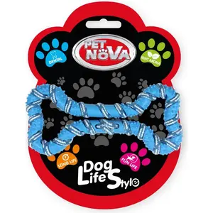 Pet Nova TPR Ropebone Blue 20 cm — chew toy with TPR bone and rope, durable pet toy