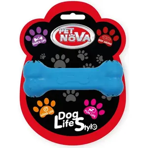 Игрушка для собак Pet Nova TPR Snackbone, 11 см, синяя, жевательная кость-диспенсер для лакомств