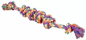 Duvo+ rope toy with 2 knots and tassels, multicolor, 58 x 7 x 7 cm