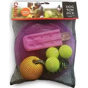 NAGA dog toys set, 4 pcs — frisbee, ball on rope, tennis ball, ice-pop toy