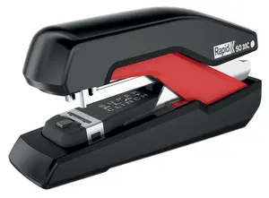 Степлер Staples Rapid SO30c Omnipress Super flatclinch — 30 листов, плоский скобозакрепитель, 39×134×69 мм, чёрный/красный