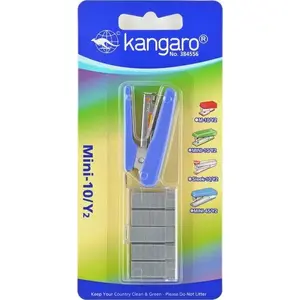 Степлер Kangaro Mini-10/Y2, скрепляет до 10 листов, в комплекте скобы, блистер, синий