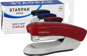Степлер STARPAK STK-340P (ручной, бордовый, скобы 12K размер 10, компактный офисный степлер)