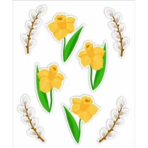 Window decorations double-sided LearnHow Daffodils and Catkins set, 8 pieces