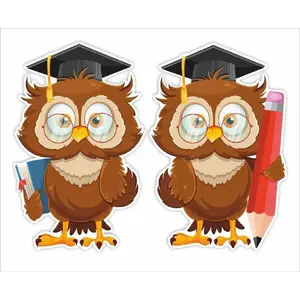 Window Decorations LearnHow 'Owls in Mortarboards' set of 2 — window decor for school