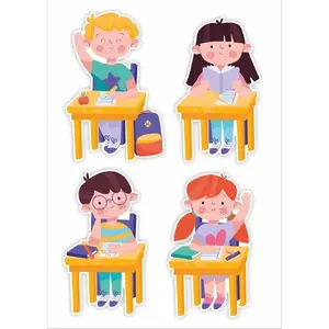 School Decorations wall poster by LearnHow — 'Children at Desks' large lettering (decorative school sign)