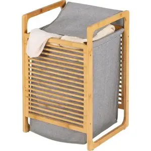Корзина для белья Wenko 43 л 40×35×60 см Бамбуковый каркас с серым полиэстеровым мешком