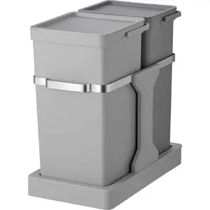 Atkritumu tvertne EKO 2 nodalījumi (20 L + 15 L), pelēka, plastmasa/steļļ, izvelkama sistēma atkritumu šķirošanai