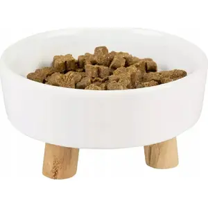 Keramikas bļoda mājdzīvniekam Duvo+ 700 ml uz koka kājiņām, modelis 13366, izmēri 15×4×15.4×9.4 cm