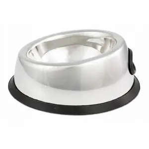 Dog Bowl Barry King BK-18365 — Oval Stainless Steel, Non-Slip, Raised Rim, 380 ml