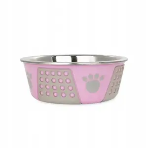 Dog bowl barry king stainless steel, anti-slip, purple with paw print, 17 cm, 900 ml