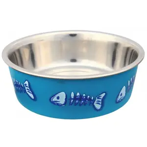 Trixie TRIXIE 25270 миска для кошек и мелких собак, нержавеющая сталь вставка, пластик синий, Ø12 см