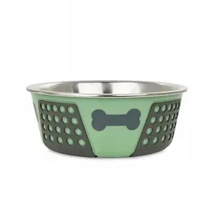 Миска для собаки Pets Collection из нержавеющей стали, антискользящая, зелёный принт, 17 см, 900 мл