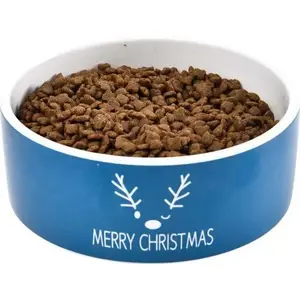 Керамическая миска для собак Trixie Merry Christmas, синяя, 16 x 6 см