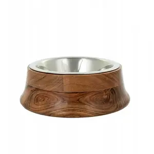 Dog bowl, stainless steel in wooden frame, 16 cm, size M, barry king