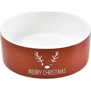 Керамическая миска для собаки Trixie Merry Christmas, красная, 16×6 см