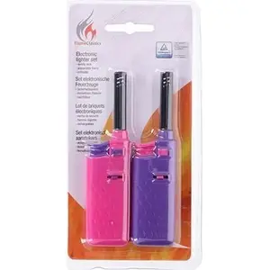 Gas lighter for grill and kitchen, 14 cm, pack of 2 — pink and purple