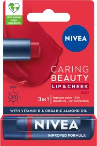 Lip balm Nivea Caring Beauty 3-in-1, Red, nourishing care, 4.8 g