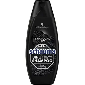 Šampūns Schwarzkopf Schauma Men 3‑1 Charcoal 400 ml — attīrošs, pret taukainību, arī ķermenim
