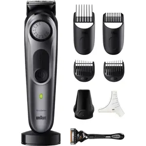 Bārdas trimmeris BRAUN BT 7420 — ar akumulatoru, AutoSense, 0,5 mm–20 mm, 100 min darbība, pelēks
