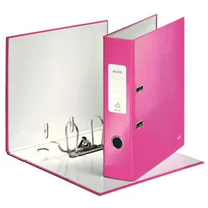 Lever arch file LEITZ 180° WOW POB Laminated A4, 80 mm spine, pink