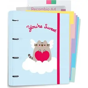 Ring Binder Pusheen A4 — Pusheen Purrfect Love collection, 4 rings, elastic closure, includes lined sheets