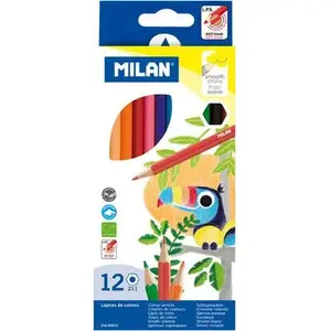 Colored pencil set Milan model 158561 — hexagonal wooden pencils, assorted colors