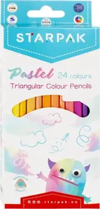 Colored pencils STARPAK set — 24 colors, triangular pastel wood pencils, pack of 12 (box of 144)