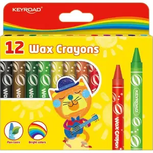 Crayons Keyroad 12pcs, 11 mm diameter, assorted colors, packaged on display