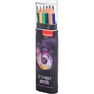 Colour pencil tin BRUYNZEEL SAKURA — set with 12 colours plus 6 free (metal tin)