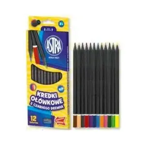 Colored Pencil Set Astra 12 colors, wooden hexagonal black barrels