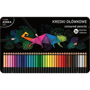 Colored triangular pencils set Derform Kidea 36 colors in metal tin