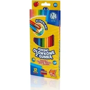Colored pencils with eraser Astra — 12 colors, pencil set with attached eraser