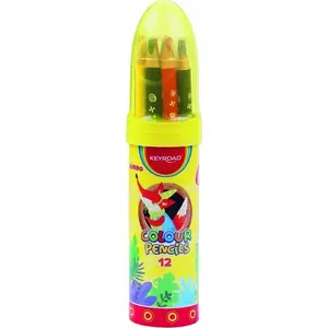 Colored Pencils PBS Connect KEYROAD jumbo triangular 12 colors in metal rocket-shaped tube