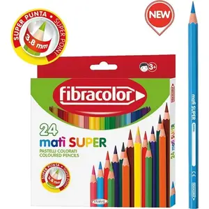 Krāsainie zīmuļi Fibracolor Kredki Mati Super 24 krāsas — komplekts 24 gab., koka krāsainie zīmuļi