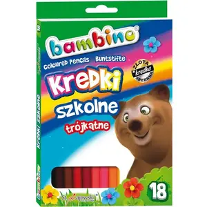 Trīsstūrveida skolas krāsu zīmuļi st. majewski BAMBINO, 18 krāsas, trīsstūrveida satvērums